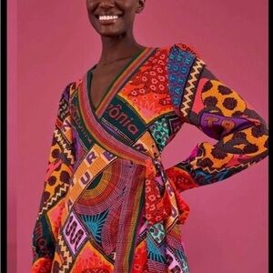 Farm Rio Dotted Patch Scarf Wrap Dress Size M